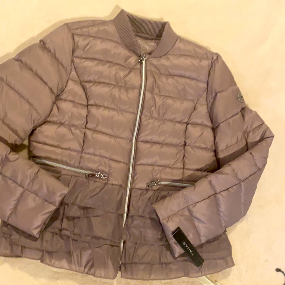 Tahari Women's Emily Ruffled Bomber Jacket,  Large lilac - NWT